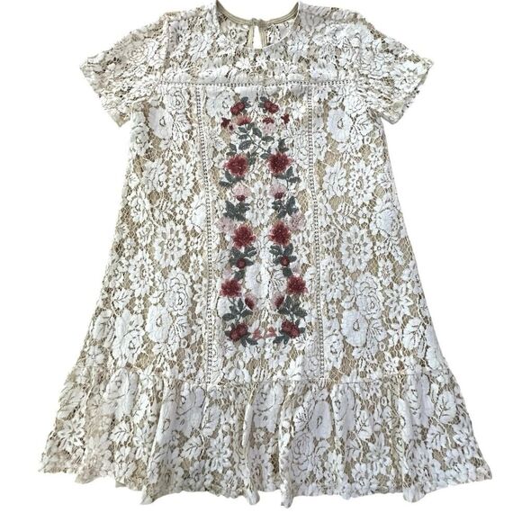 Mi Ami Ivory Lace Overlay Embroidered Floral Bridal Fairy Romantic Dress Size XS - Picture 15 of 16